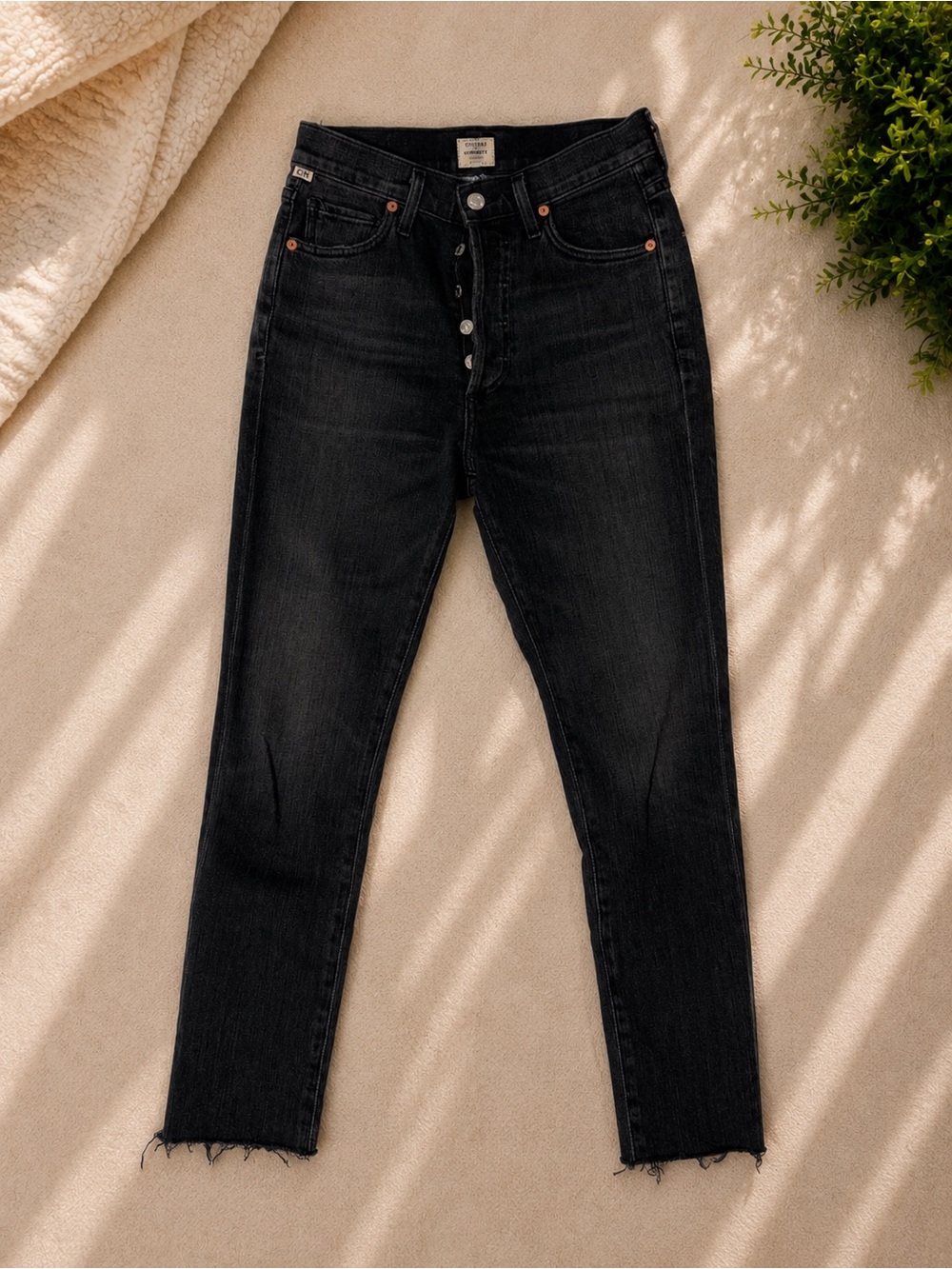 Citizens Of Humanity Women’s Black High-Rise Button-Fly Slim Ankle Jeans Size 24